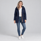 Damen Regenjacke mit Kapuze und Karofutter – Regular Fit — Marineblau