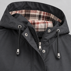 Damen Regenjacke mit Kapuze und Karofutter – Regular Fit — Dunkelgrau