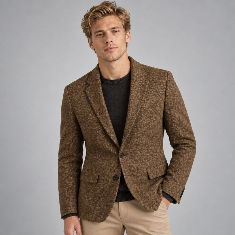 Herren Fischgrät-Blazer aus Wollmischung – Slim Fit — Braun