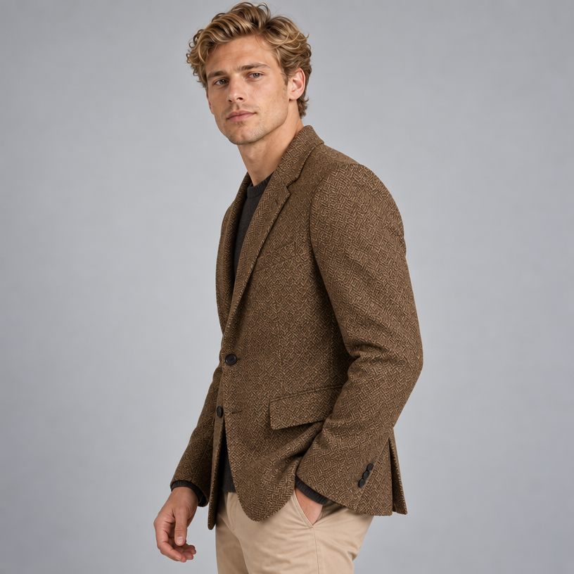 Herren Fischgrät-Blazer aus Wollmischung – Slim Fit — Braun