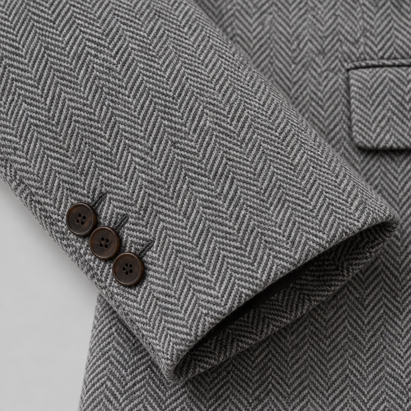 Herren Fischgrät-Blazer aus Wollmischung – Slim Fit — Grau