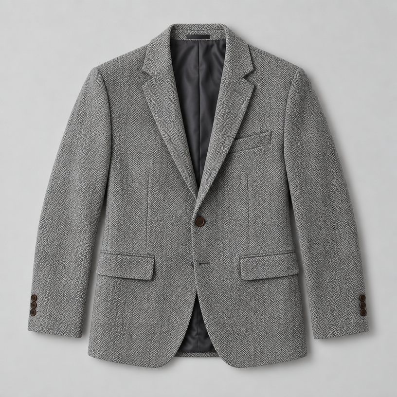 Herren Fischgrät-Blazer aus Wollmischung – Slim Fit — Grau