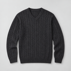 Herren Merino-Zopfstrickpullover mit V-Ausschnitt — Anthrazit