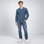 Herren Merino-Zopfstrickpullover mit V-Ausschnitt — Hellblau