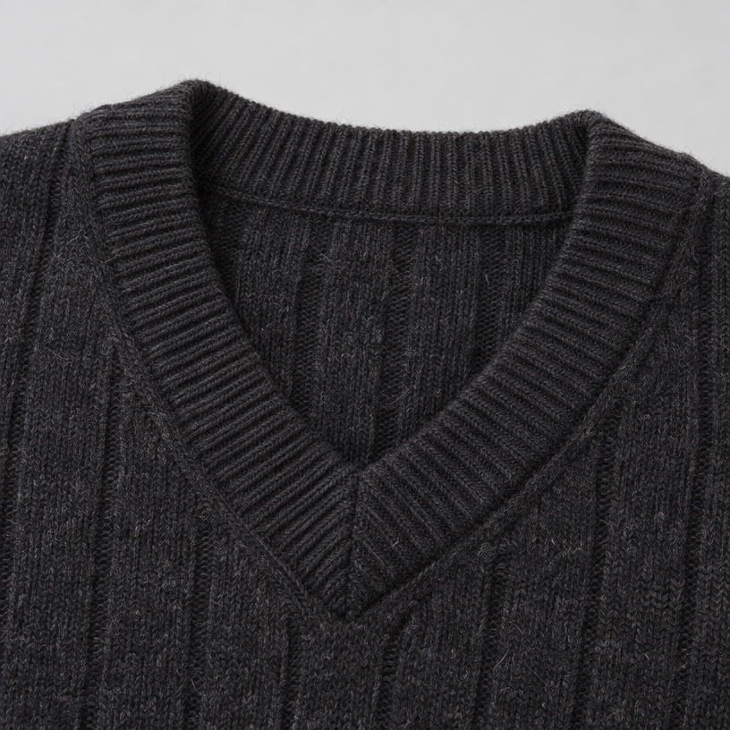 Herren Merino-Zopfstrickpullover mit V-Ausschnitt — Anthrazit