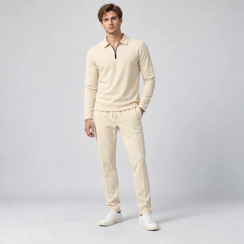 Herren Quarter-Zip-Trainingsanzug aus Polyester – Slim Fit — Khaki