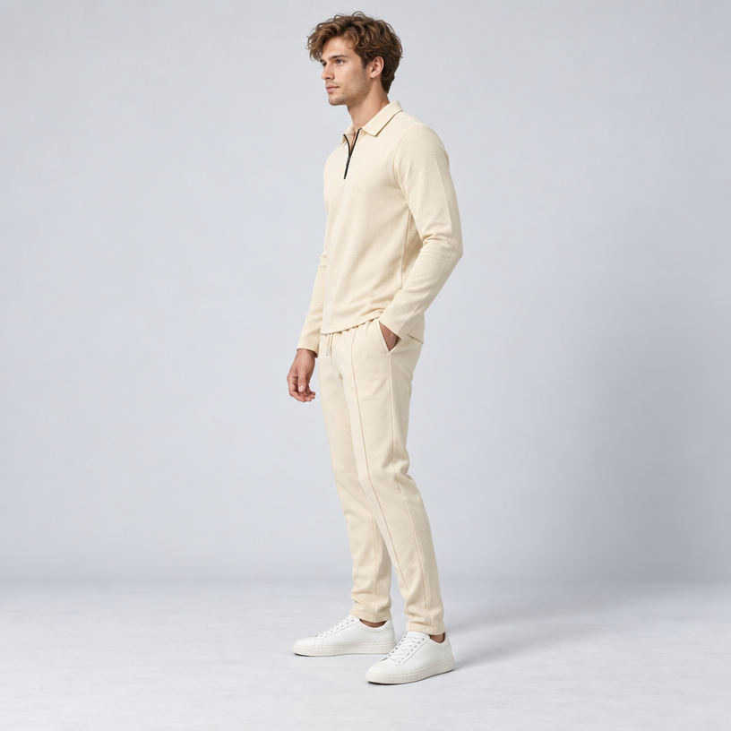 Herren Quarter-Zip-Trainingsanzug aus Polyester – Slim Fit — Khaki