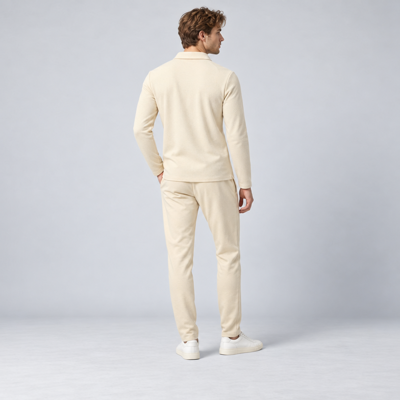Herren Quarter-Zip-Trainingsanzug aus Polyester – Slim Fit — Khaki