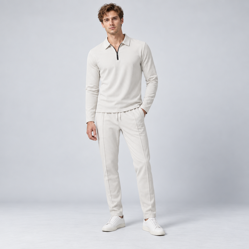 Herren Quarter-Zip-Trainingsanzug aus Polyester – Slim Fit — Weiß