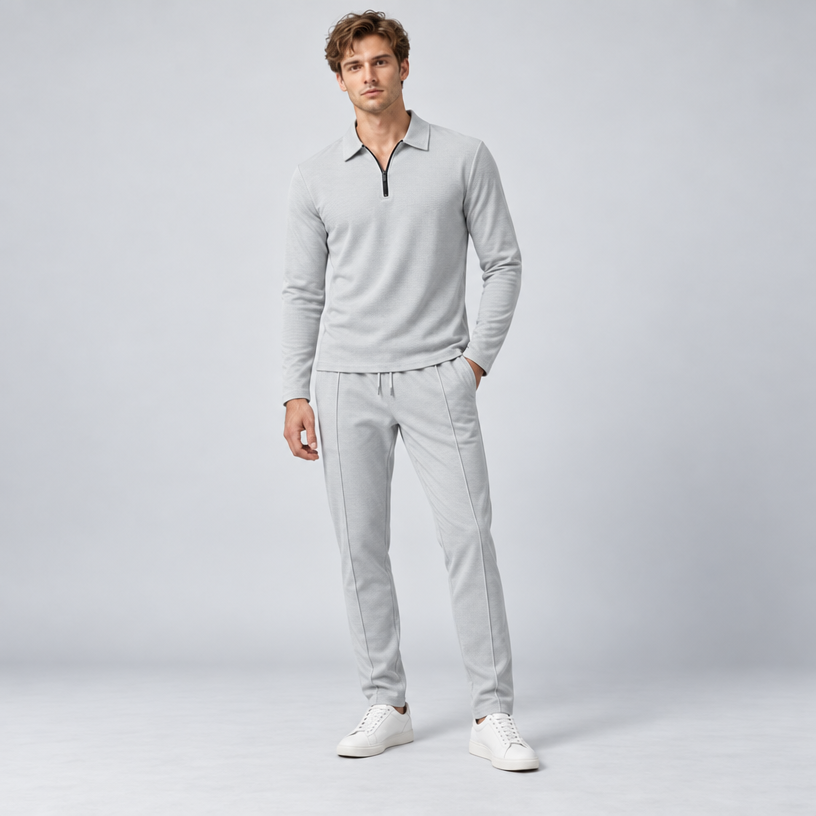 Herren Quarter-Zip-Trainingsanzug aus Polyester – Slim Fit — Grau