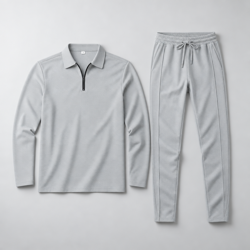 Herren Quarter-Zip-Trainingsanzug aus Polyester – Slim Fit — Grau