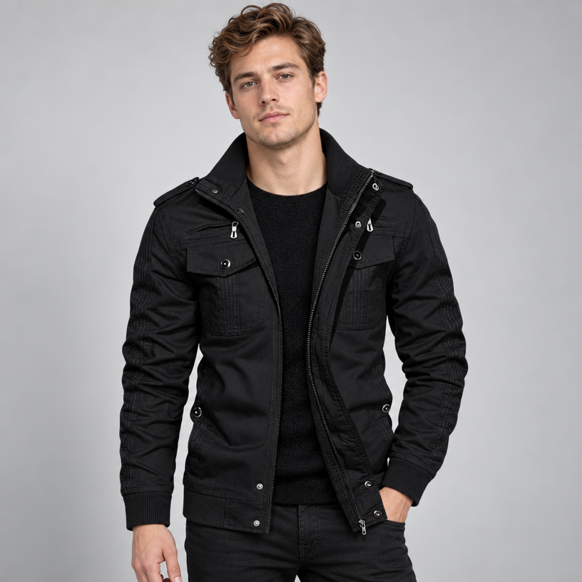 Herren Übergangsjacke mit Fleecefutter – Regular Fit — Schwarz