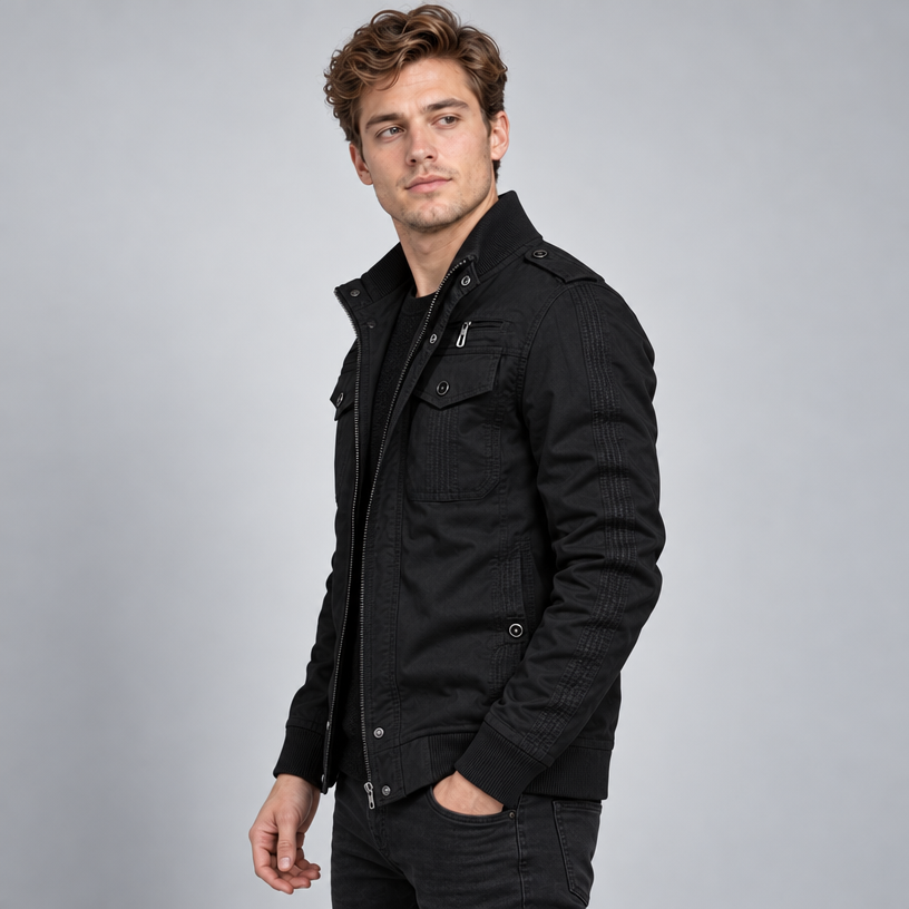 Herren Übergangsjacke mit Fleecefutter – Regular Fit — Schwarz