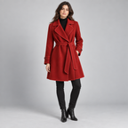 Damen Lang-Trenchcoat mit Bindegürtel – Relaxed Fit — Weinrot