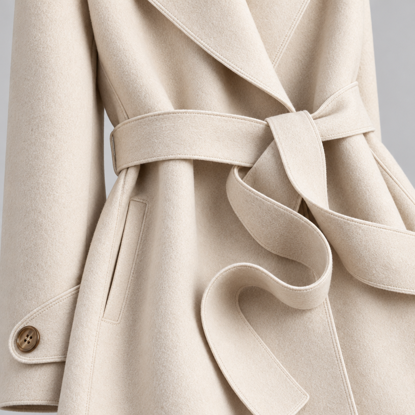Damen Lang-Trenchcoat mit Bindegürtel – Relaxed Fit — Elfenbein