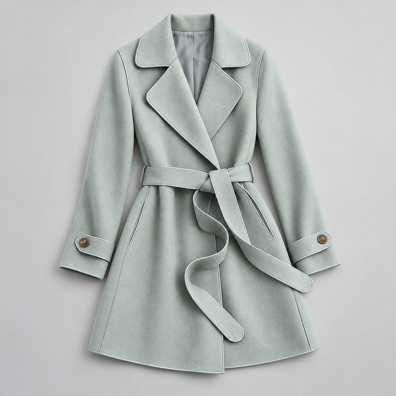 Damen Lang-Trenchcoat mit Bindegürtel – Relaxed Fit — Puderblau