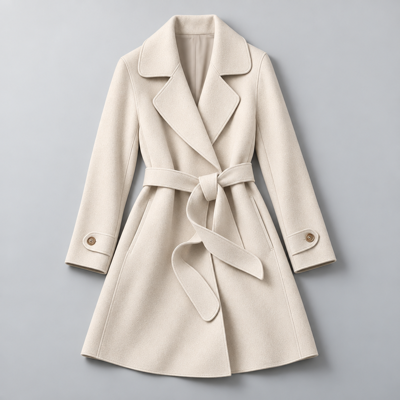 Damen Lang-Trenchcoat mit Bindegürtel – Relaxed Fit — Elfenbein