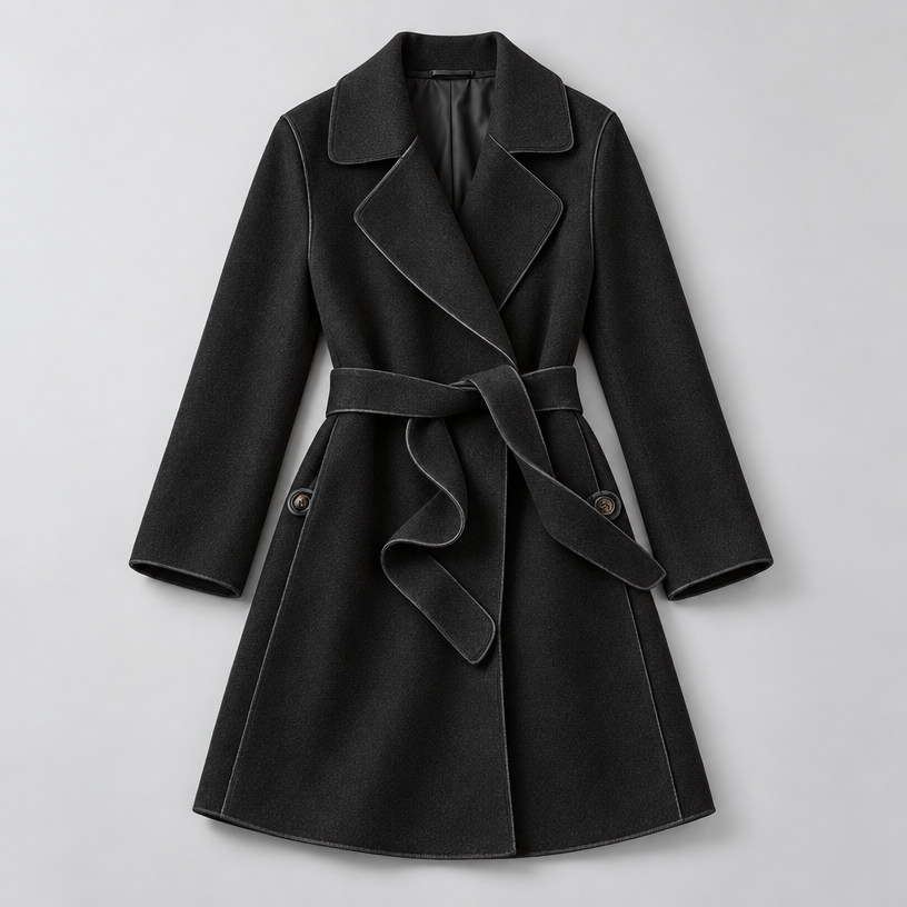 Damen Lang-Trenchcoat mit Bindegürtel – Relaxed Fit — Schwarz