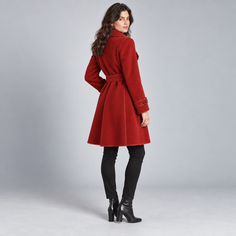 Damen Lang-Trenchcoat mit Bindegürtel – Relaxed Fit — Weinrot