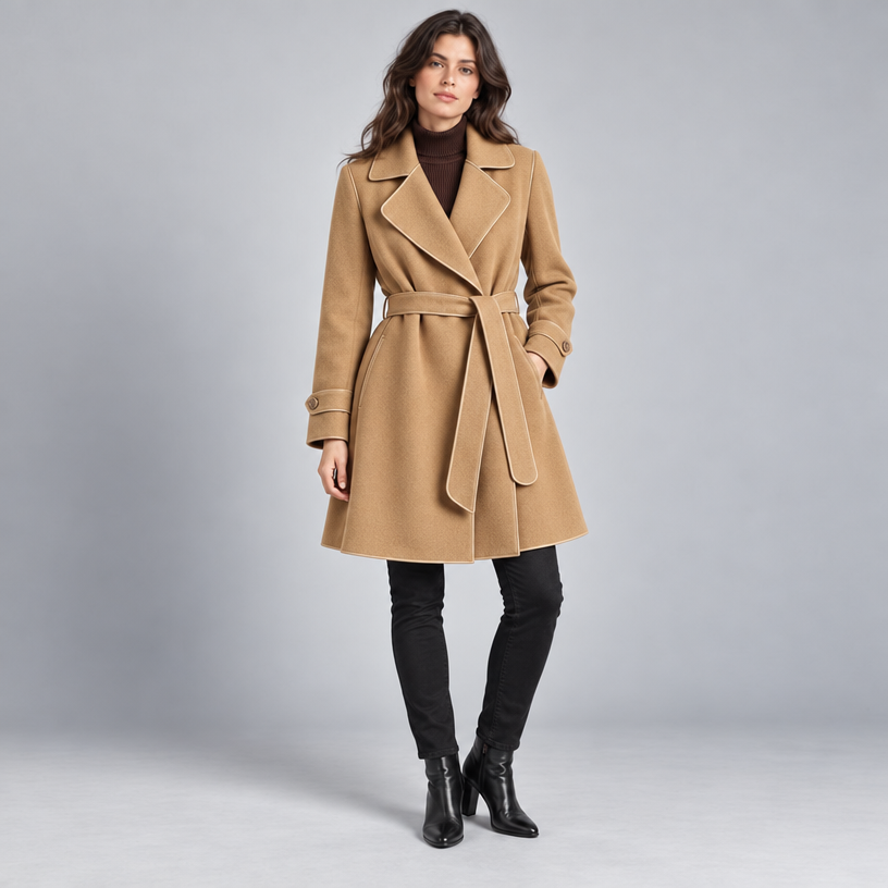 Damen Lang-Trenchcoat mit Bindegürtel – Relaxed Fit — Camel
