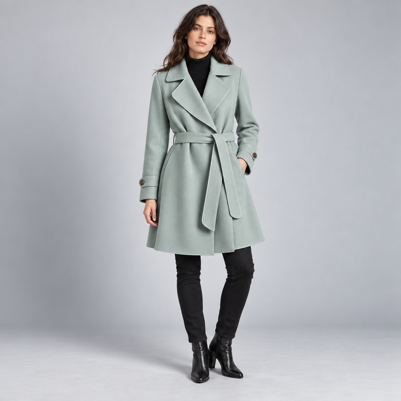 Damen Lang-Trenchcoat mit Bindegürtel – Relaxed Fit — Puderblau