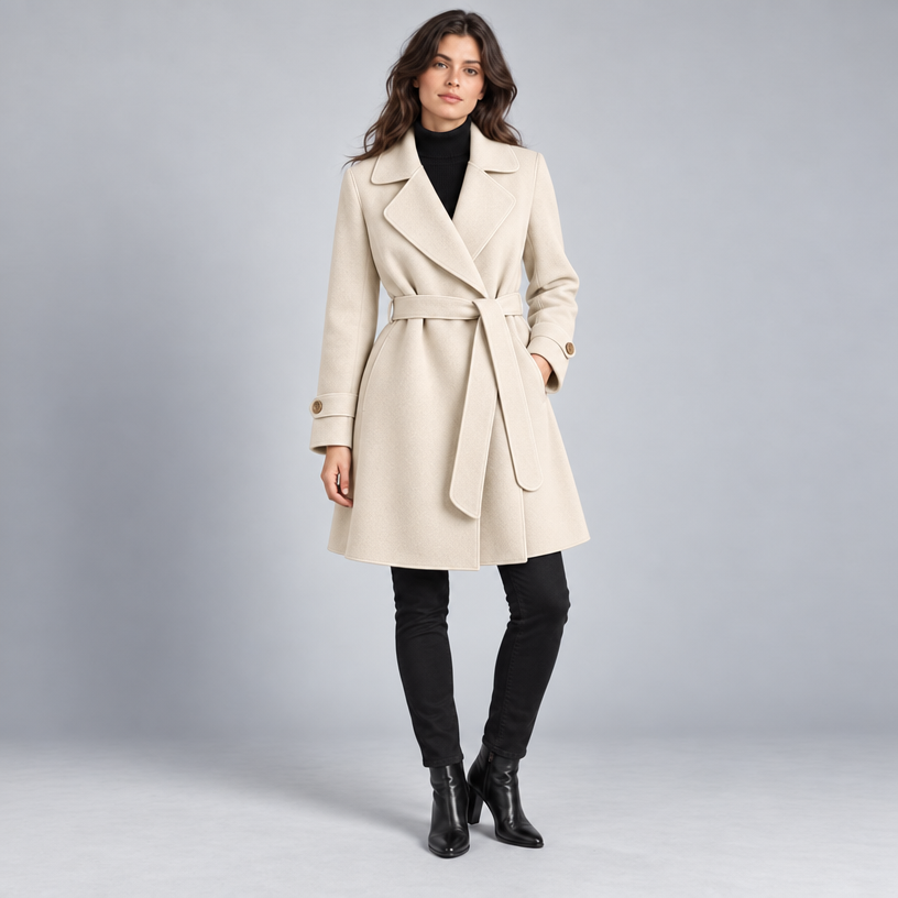 Damen Lang-Trenchcoat mit Bindegürtel – Relaxed Fit — Elfenbein