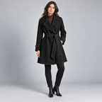 Damen Lang-Trenchcoat mit Bindegürtel – Relaxed Fit — Schwarz
