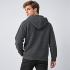 Herren Kapuzen-Strickjacke mit Knopfleiste – Regular Fit — Steingrau