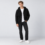 Herren Kapuzen-Strickjacke mit Knopfleiste – Regular Fit — Mitternachtsschwarz