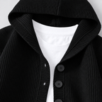 Herren Kapuzen-Strickjacke mit Knopfleiste – Regular Fit — Mitternachtsschwarz