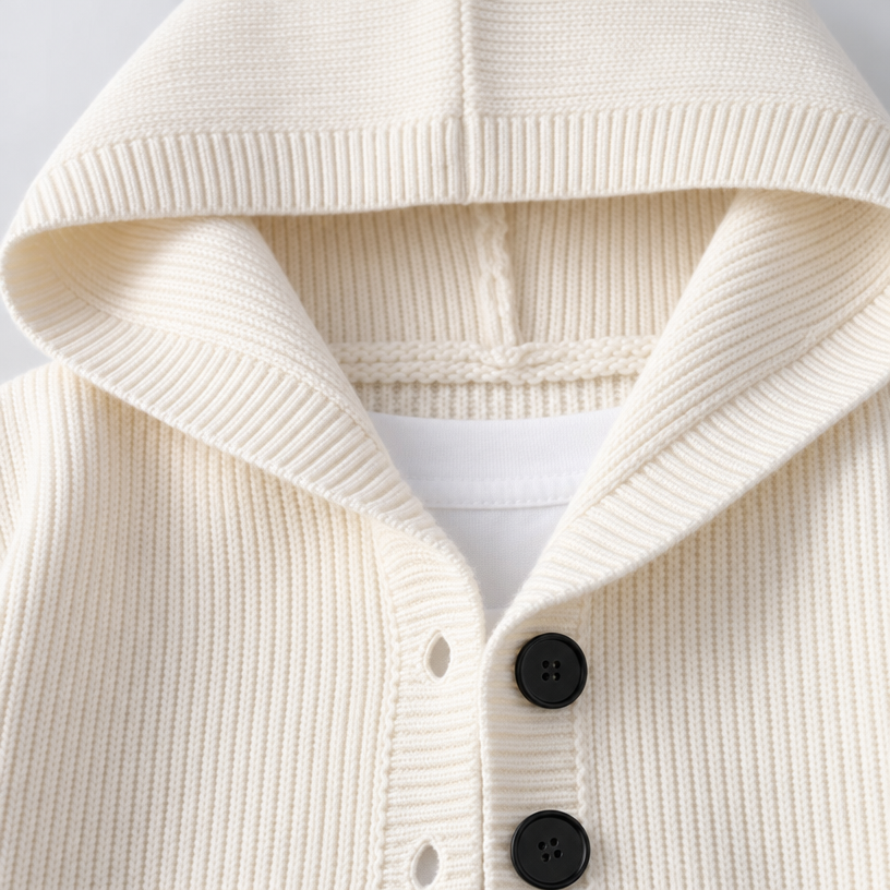 Herren Kapuzen-Strickjacke mit Knopfleiste – Regular Fit — Reinweiß