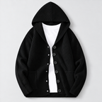 Herren Kapuzen-Strickjacke mit Knopfleiste – Regular Fit — Mitternachtsschwarz