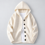 Herren Kapuzen-Strickjacke mit Knopfleiste – Regular Fit — Reinweiß