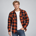 Herren Karierte Flanell-Hemdjacke mit Sherpa-Futter — Orange