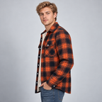 Herren Karierte Flanell-Hemdjacke mit Sherpa-Futter — Orange