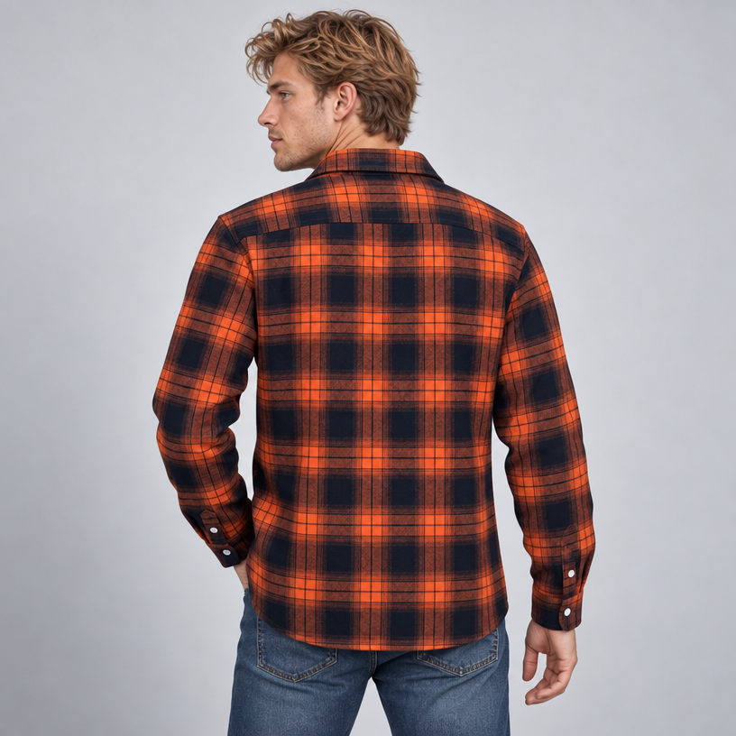 Herren Karierte Flanell-Hemdjacke mit Sherpa-Futter — Orange