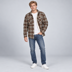 Herren Karierte Flanell-Hemdjacke mit Sherpa-Futter — Braun