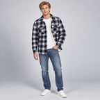Herren Karierte Flanell-Hemdjacke mit Sherpa-Futter — Schwarz