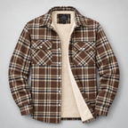 Herren Karierte Flanell-Hemdjacke mit Sherpa-Futter — Braun