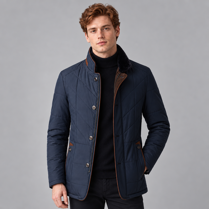 Herren Leichte Steppjacke mit Stehkragen und Reißverschluss — Dunkelblau