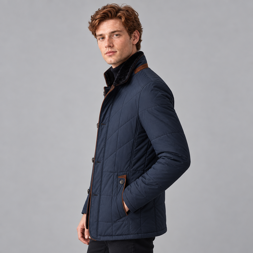 Herren Leichte Steppjacke mit Stehkragen und Reißverschluss — Dunkelblau