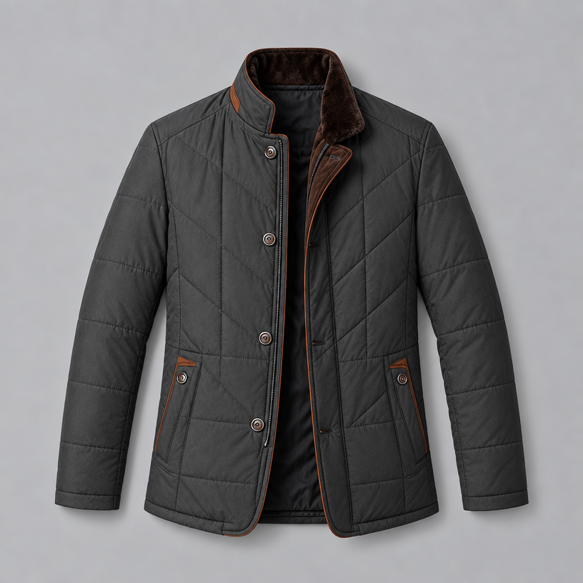 Herren Leichte Steppjacke mit Stehkragen und Reißverschluss — Schwarz