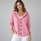 Damen Kapuzen-Strickjacke mit Knopfleiste – Relaxed Fit — Rosa