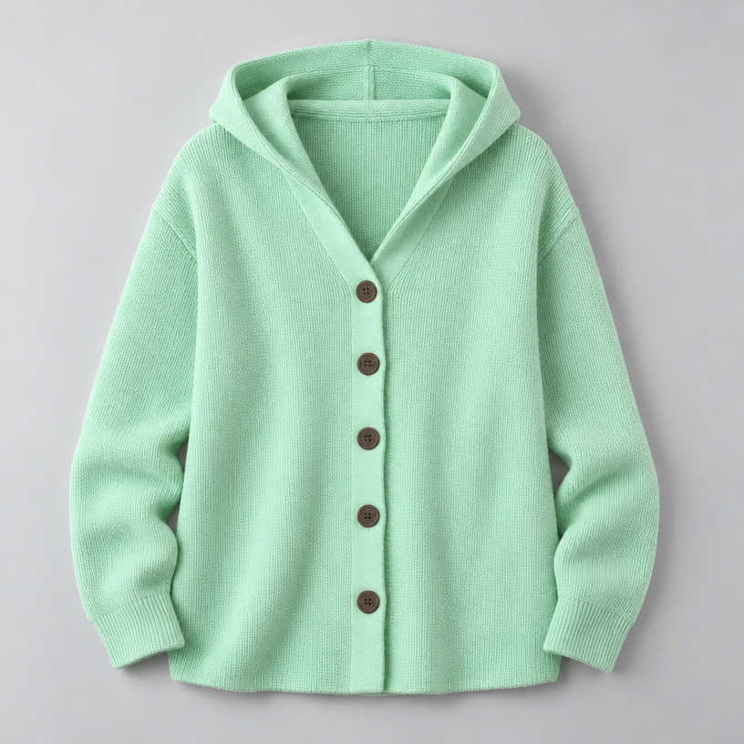 Damen Kapuzen-Strickjacke mit Knopfleiste – Relaxed Fit — Grün