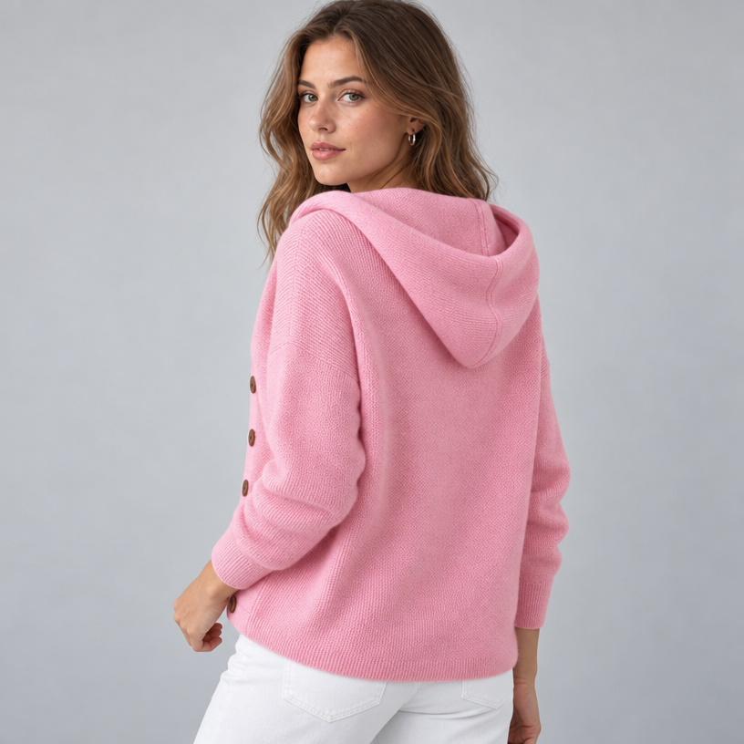 Damen Kapuzen-Strickjacke mit Knopfleiste – Relaxed Fit — Rosa