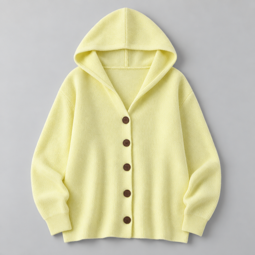 Damen Kapuzen-Strickjacke mit Knopfleiste – Relaxed Fit — Gelb