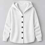 Damen Kapuzen-Strickjacke mit Knopfleiste – Relaxed Fit — Weiß