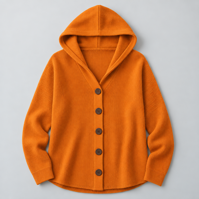 Damen Kapuzen-Strickjacke mit Knopfleiste – Relaxed Fit — Orange