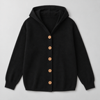 Damen Kapuzen-Strickjacke mit Knopfleiste – Relaxed Fit — Schwarz