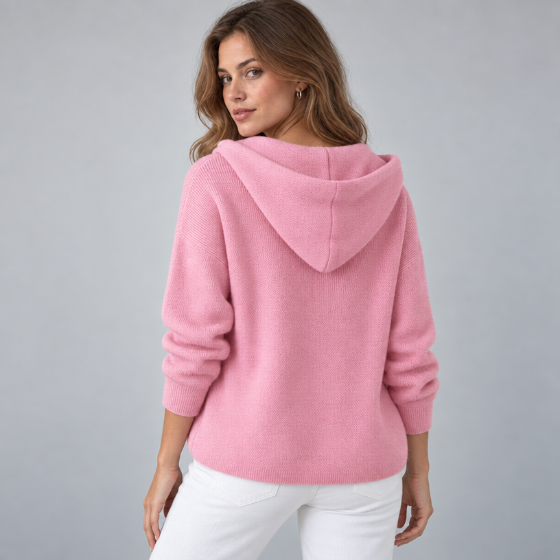 Damen Kapuzen-Strickjacke mit Knopfleiste – Relaxed Fit — Rosa